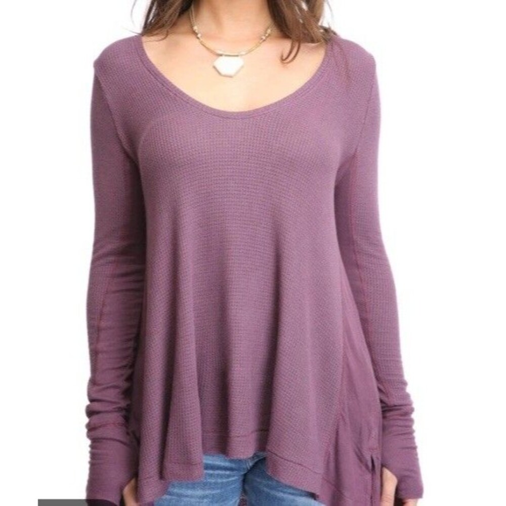 Free People Size XS We the Free Hi-Lo V-Neck Sweater Maroon Purple